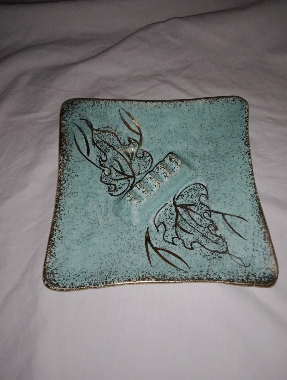 Vintage California Original Turquoise Gold Textured Mid Century Ashtray MCM
